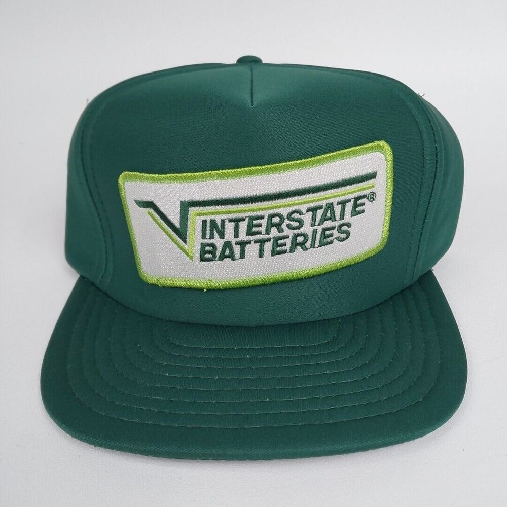 VTG Green INTERSTATE BATTERIES Foam‎ Truckers Snapback Hat/Cap PATCH Logo